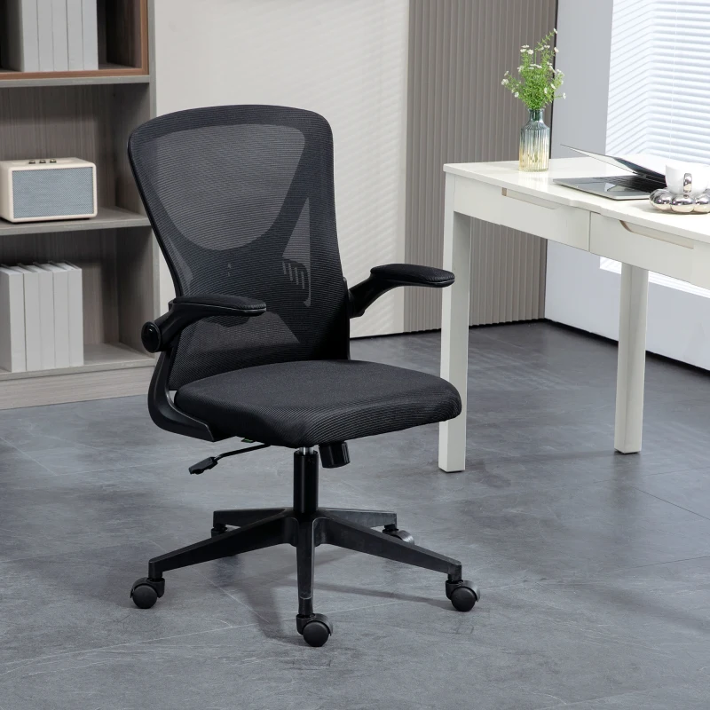 Vinsetto Mesh Office Chair, Mid-Back Computer Desk Chair with Lumbar Back Support, Adjustable Height, and Flip-Up Arms, Black