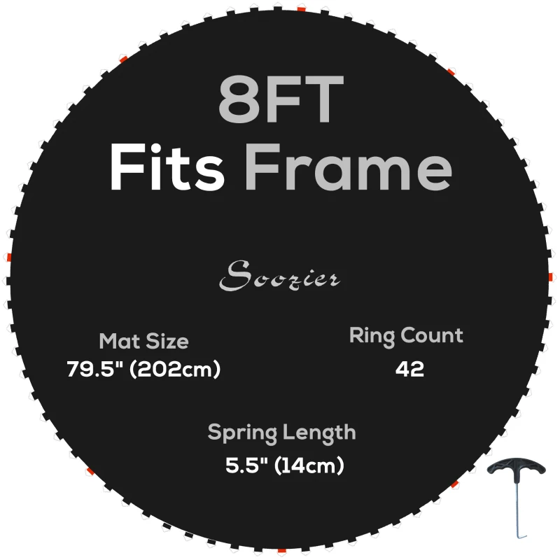 Soozier Trampoline Mat Replacement with Spring Pull Tool and 42 V-Hooks, Fits 8ft Trampoline, Using 5.5" Springs