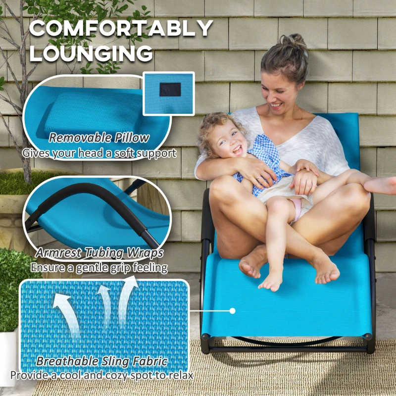Outsunny UV Water Resistant Rocking Chair for Sunbathing, Lawn, Garden or Pool, Light Blue