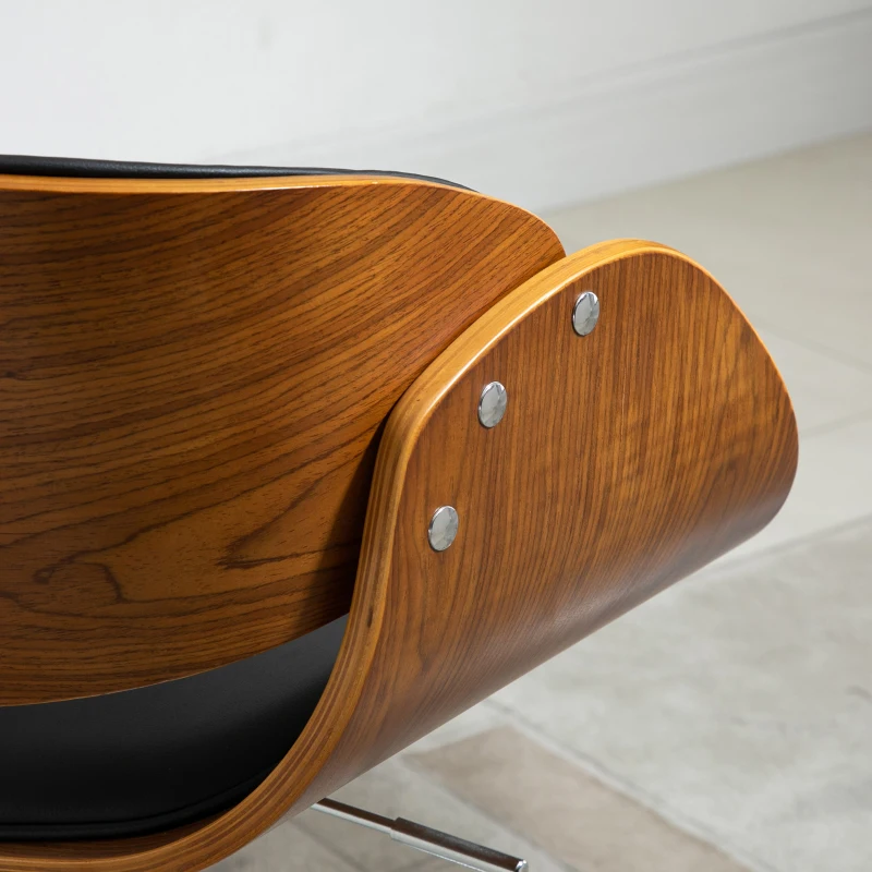 HOMCOM Modern Adjustable Bar Stool, Bentwood Bar Chair, PU Leather Swivel Barstool with Back, Footrest, Black and Walnut