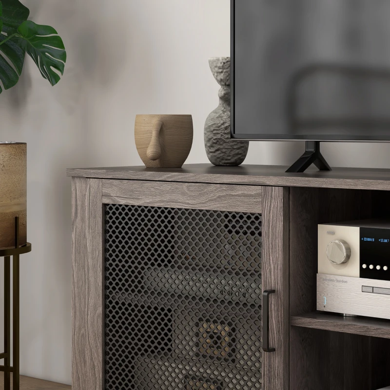 HOMCOM Industrial TV Cabinet Stand for TVs up to 65", Entertainment Center with Mesh Doors and  Shelves for Living Room, Brown