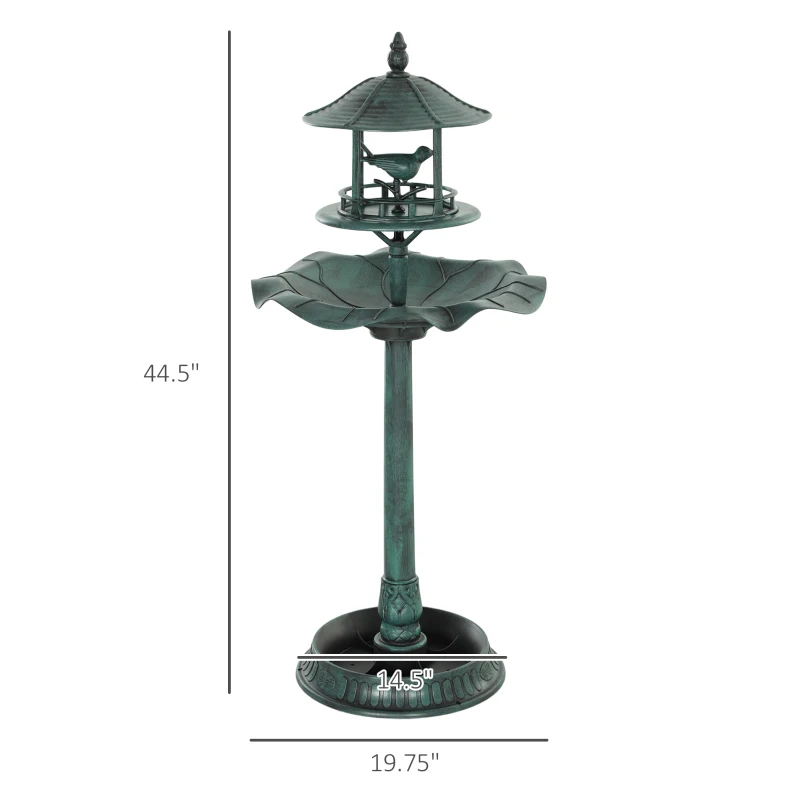 Outsunny 3-in-1 Garden Bird Bath Bowl Pedestal with Bird Feeder, Large Water Basin, Underneath Flower Planter, Green