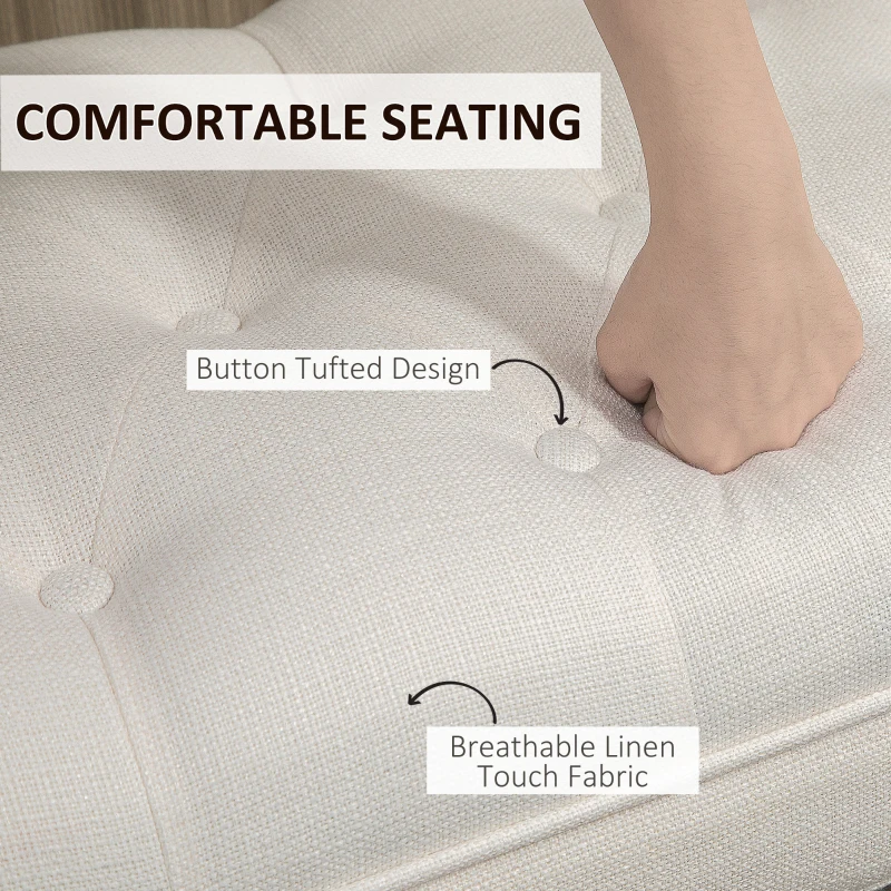HOMCOM Upholstered Bedroom Bench with Button Tufted Design, End of Bed Bench with Arms and Solid Wood Legs, Cream White