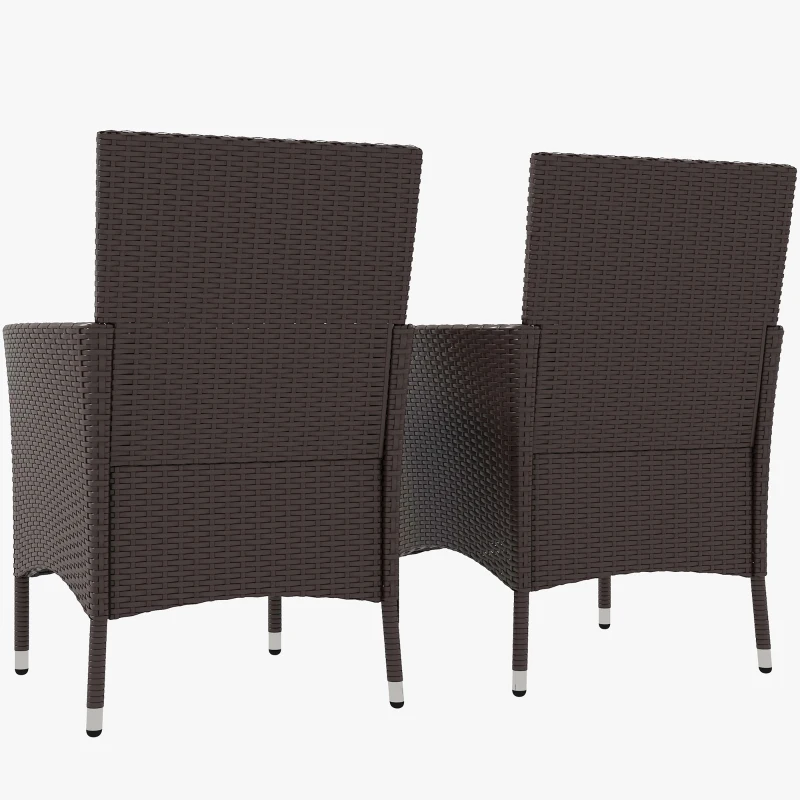 Outsunny 2 PCS Rattan Wicker Dining Chairs with Cushions and Anti-Slip Foot, Patio Stackable Chairs Set for Backyard, Garden, Lawn, Dark Coffee