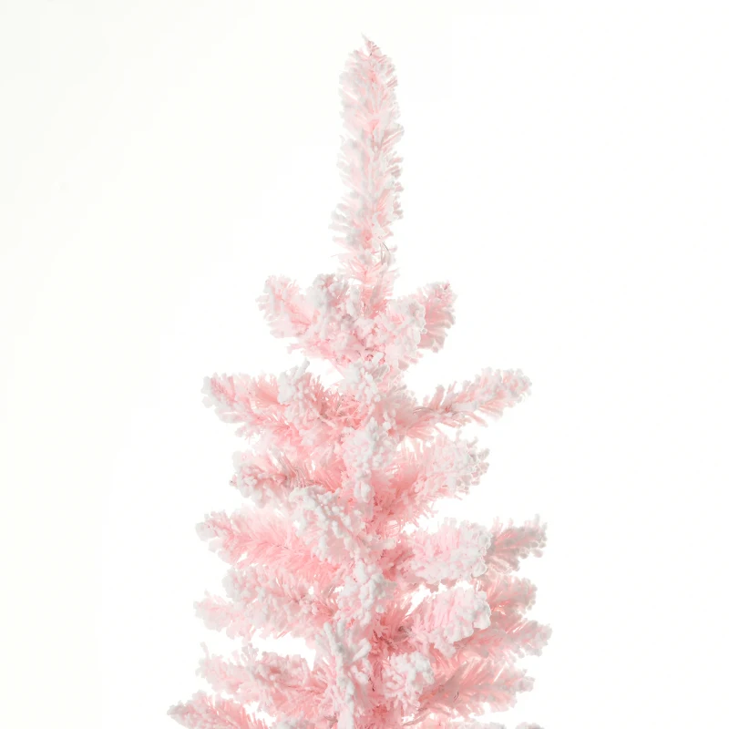 HOMCOM 6' Flocked Christmas Trees, Pencil Prelit Artificial Christmas Tree with Snow Branches, Pink