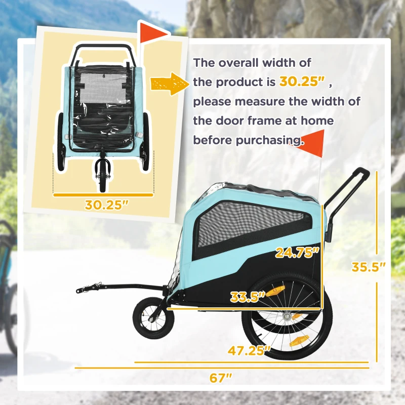 Aosom 2-in-1 Dog Bike Trailer Pet Stroller Carrier for Large Dogs with Hitch, Quick-release Wheels, Foot Support, Pet Bicycle Cart Wagon Cargo for Travel, Blue