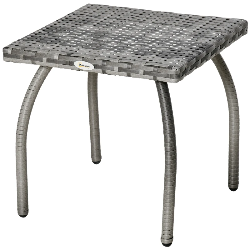 Outsunny 18" Rattan Coffee Table Outdoor Side Table Patio Wicker Furniture, Small Square with All-Weather PE for Garden, Balcony, Backyard, Poolside, Grey