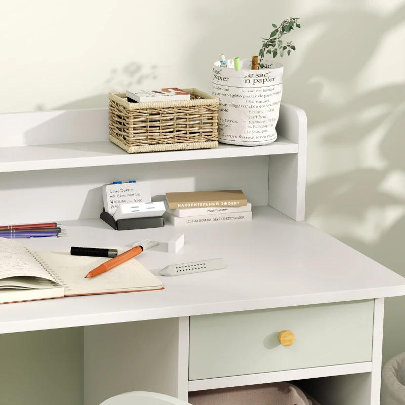 Qaba Kids Study Table and Chair Set, Kids Desk and Chair Set w/ Storage and Shelves, for 3-8 Year Old, Green