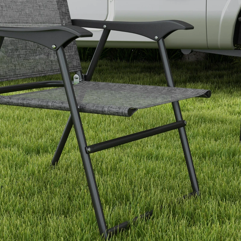 Outsunny 4 Piece Folding Patio Camping Chair Set, Sports Chairs for Adults with Armrests, Mesh Fabric Seat for Lawn, Gray