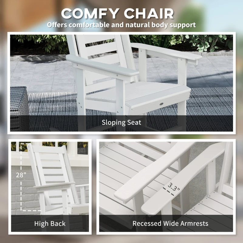 Outsunny 2 Pieces Outdoor Rocking Chairs, HDPE Patio Rockers with 28" High Back, Wide Armrests for Porch Backyard, White