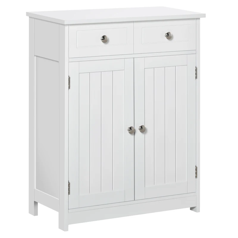kleankin Freestanding Bathroom Floor Cabinet, Organizer Floor Tower with 2 Door, 2 Drawers, Adjustable Shelf, White