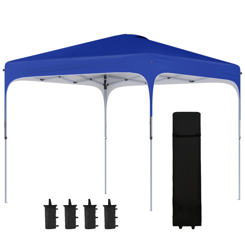 Outsunny 8' x 8' Pop Up Canopy Tent with Wheeled Carry Bag and 4 Sand Bags, Instant Sun Shelter, Tents for Parties, Height Adjustable, for Outdoor, Garden, Patio, Royal Bue