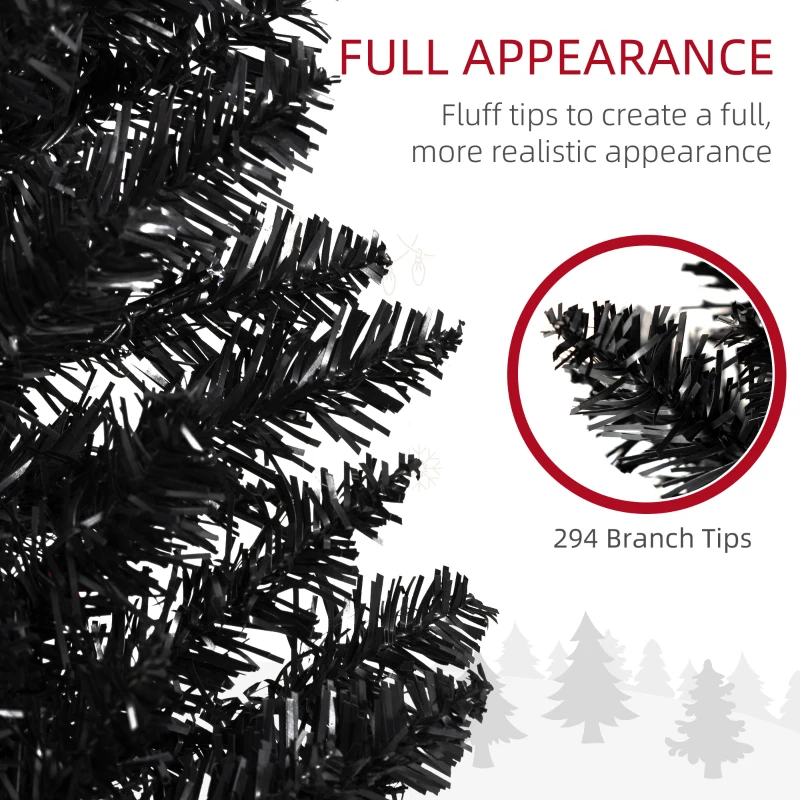 HOMCOM 5ft Pencil Christmas Tree, Slim Artificial Christmas Tree with Realistic Branches and Warm White LED Lights, Black