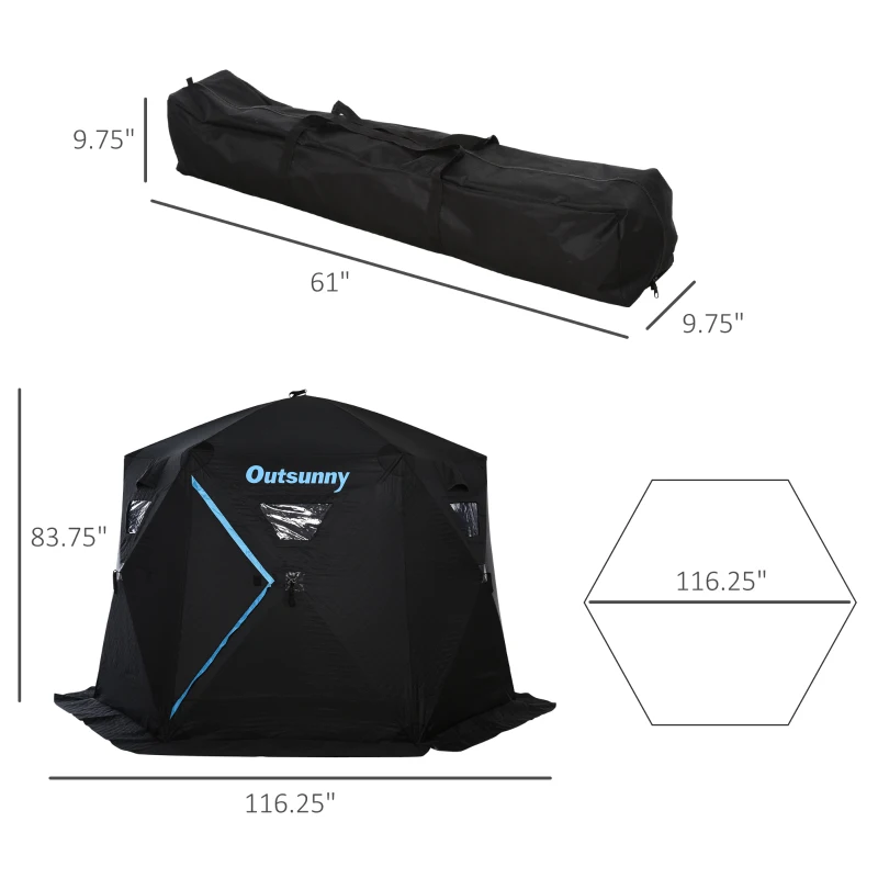 Outsunny 4-6 People Ice Fishing Shelter, Pop-up Ice Fishing Tent, Ice Shanty, Portable and Insulated, with Carry Bag, for Low-Temp -104°F