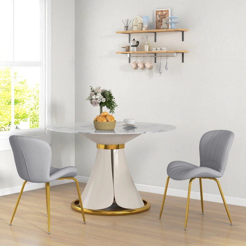 HOMCOM Dining Chairs Set of 2, Modern Accent Chair with Cushioned Backrest, Upholstery for Living Room, Grey