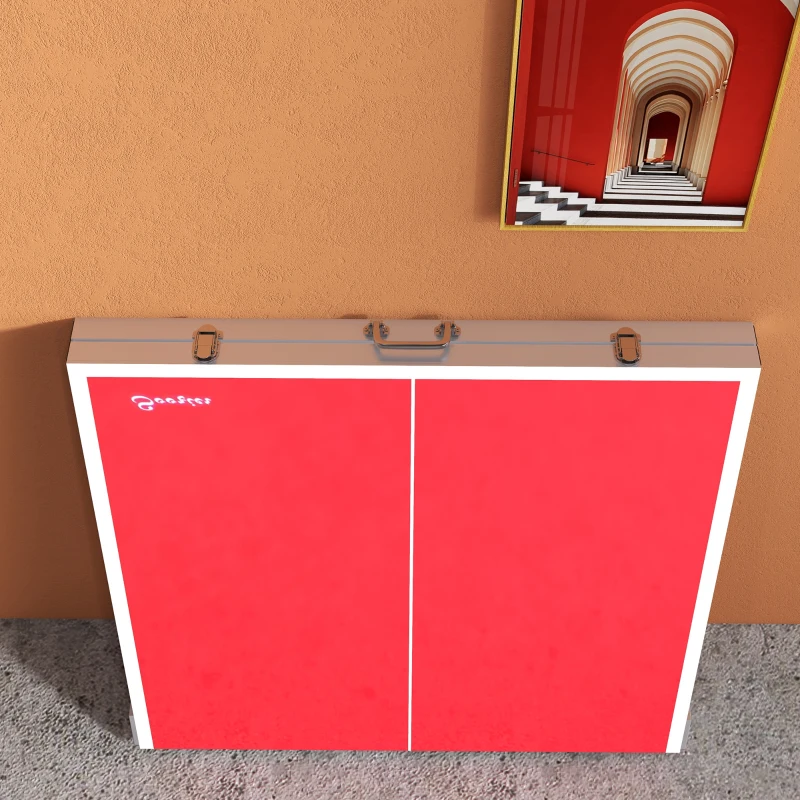 Soozier Portable Ping Pong Table Set, Foldable Table Tennis Table with Net, 2 Paddles, 3 Balls for Outdoor Indoor, Red