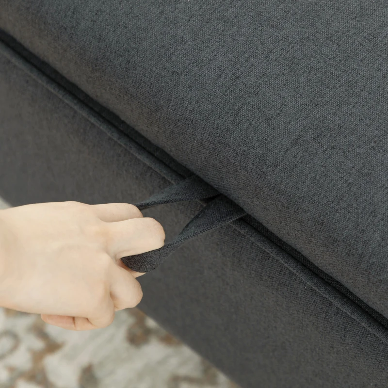 HOMCOM Modern Upholstered Storage Bench with Arms, Linen-Feel Fabric Ottoman Bench for Bedroom Entryway Living Room, Dark Gray