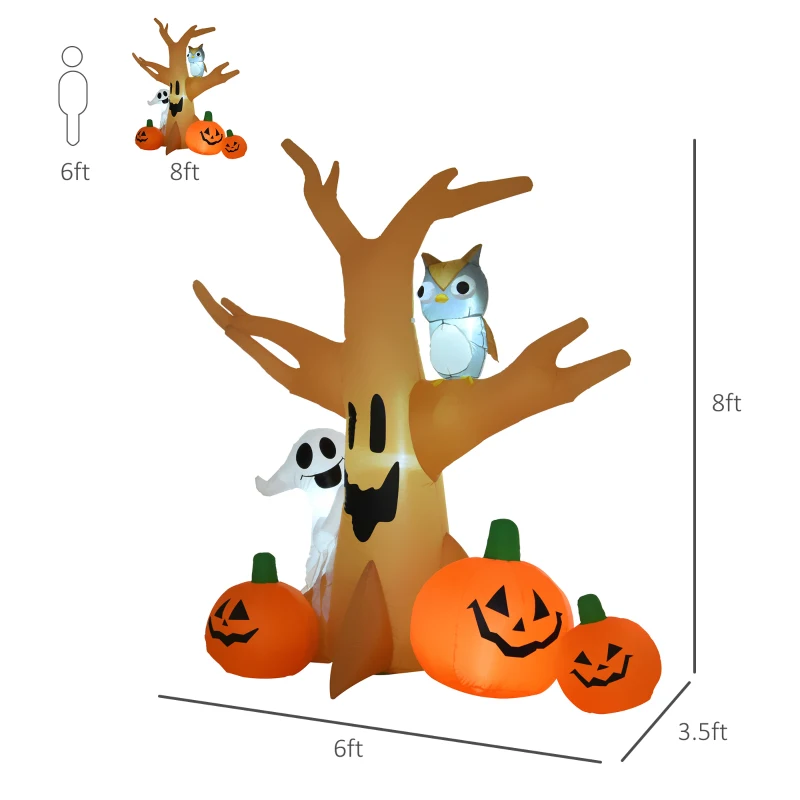 HOMCOM Inflatable Halloween Decoration Haunted Tree with Owl, Ghost, Pumpkins, Blow-Up Outdoor LED Display for Lawn, Garden, Party