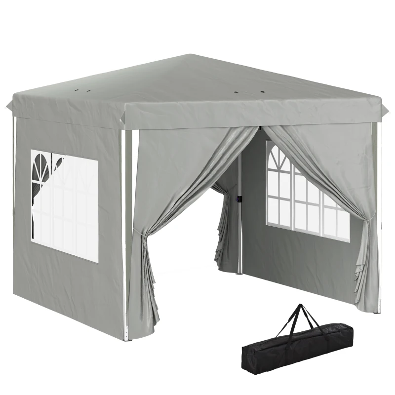 Outsunny 10' x 10' Pop-Up Canopy Tent with Sidewalls, Height-Adjustable, Carry Bag Included, for Outdoor, Garden, Patio, Light Grey