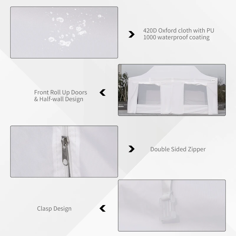 Outsunny 10' x 20' Pop Up Canopy Tent with Sidewalls & Doors, Instant Tents for Parties with Wheeled Carry Bag, Height Adjustable, for Outdoor, Garden, Patio, White