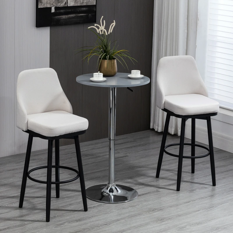 HOMCOM Bar Height Bar Stools Set of 2, Modern 360° Swivel Kitchen Chairs with Steel Legs and Footrest, 29.5 Inch Seat Height Upholstered Barstools for Kitchen Island, Cream White