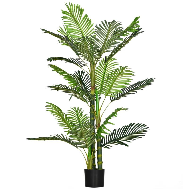 HOMCOM Artificial Tree Areca Palm Tree Fake Plants in Pot with 21 Leaves for Indoor Decor, 8"x8"x60", Green