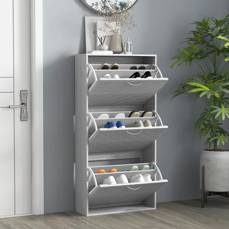 HOMCOM Shoe Storage Cabinet with 3 Flip Drawers, Narrow and Slim, 12 Pair of Shoes Organizer for Hallway, Entryway