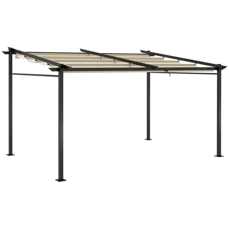 Outsunny Metal Pergola with Sliding Roof Canopy, Retractable Pergola Canopy, 10' x 13', Beige