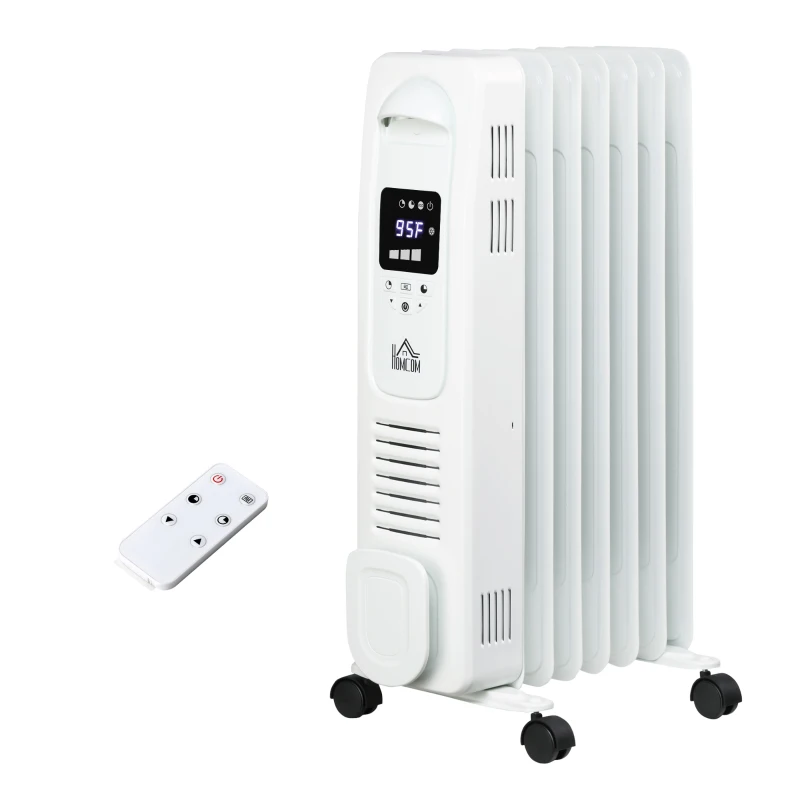 HOMCOM 25.25" Electric Space Heater, Freestanding 161 Sq. Ft. Heater with 3 Modes, Timer, and Remote, 1500 W, White