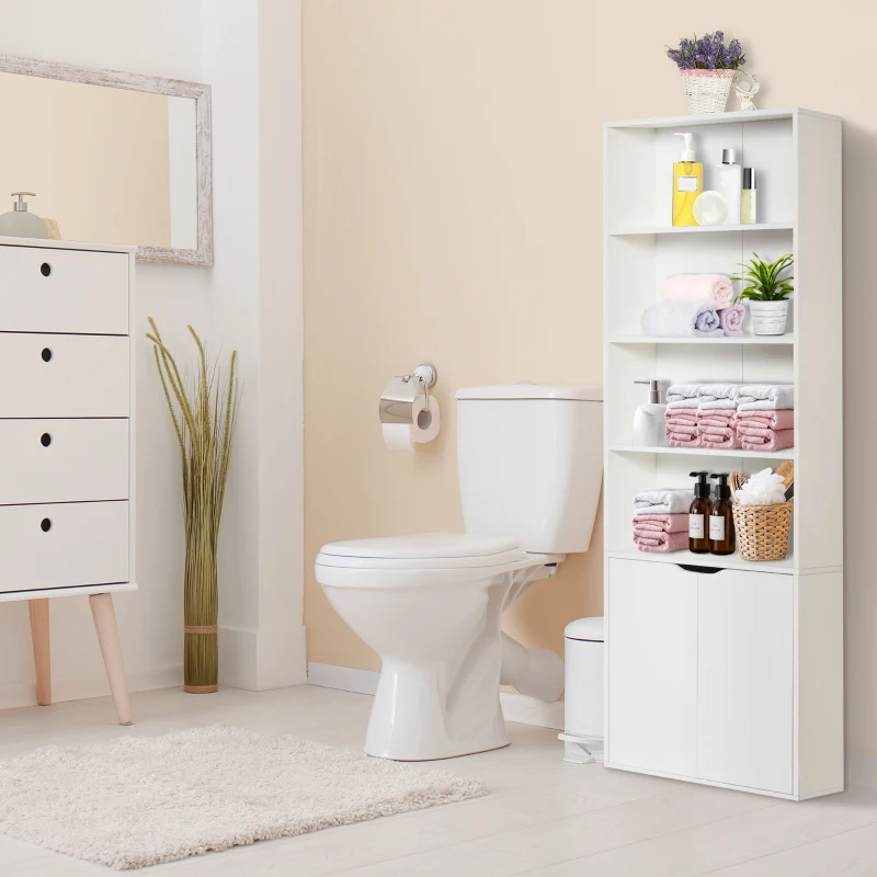 HOMCOM 4-Tier Open Bookshelf with Doors Modern Home Office Bookcase Storage Cabinet for Living Room Bathroom Study, White