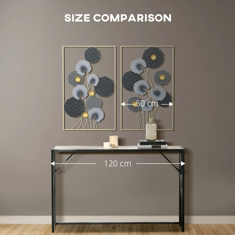 HOMCOM 3D Metal Wall Art Set of 2 Modern Lotus Leaves Hanging Wall Sculpture Home Decor for Living Room Bedroom Kitchen 20"x32"x2, Gray and Gold