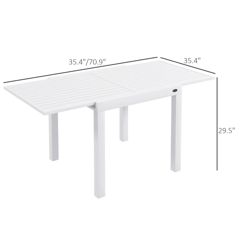 Outsunny Expandable Patio Table, Outdoor Dining Table for 4-6 with Aluminum Frame for Garden, Lawn, Balcony Terrace, White