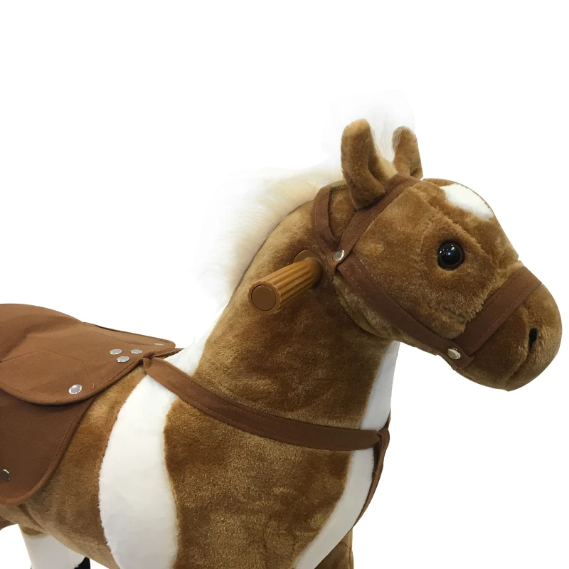 Qaba Kids Plush Ride On Toy Walking Horse with Wheels and Realistic Sounds, 30"H, Brown