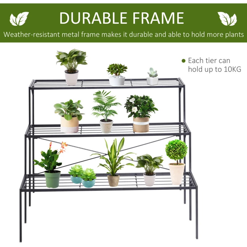 Outsunny 3 Tier Plant Stand Flower Display Shelf Freestanding Ladder Shelf Rack For Indoor Outdoor Use