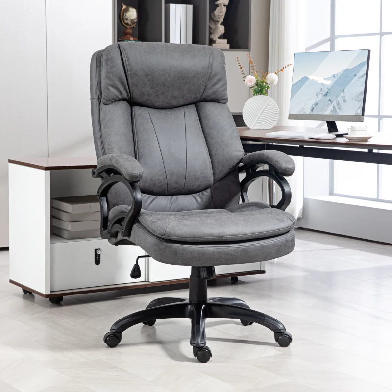 HOMCOM 6 Point Vibration Massage Office Chair with Heat, Microfibre Fabric Comfy Computer Desk Chair, Charcoal Gray
