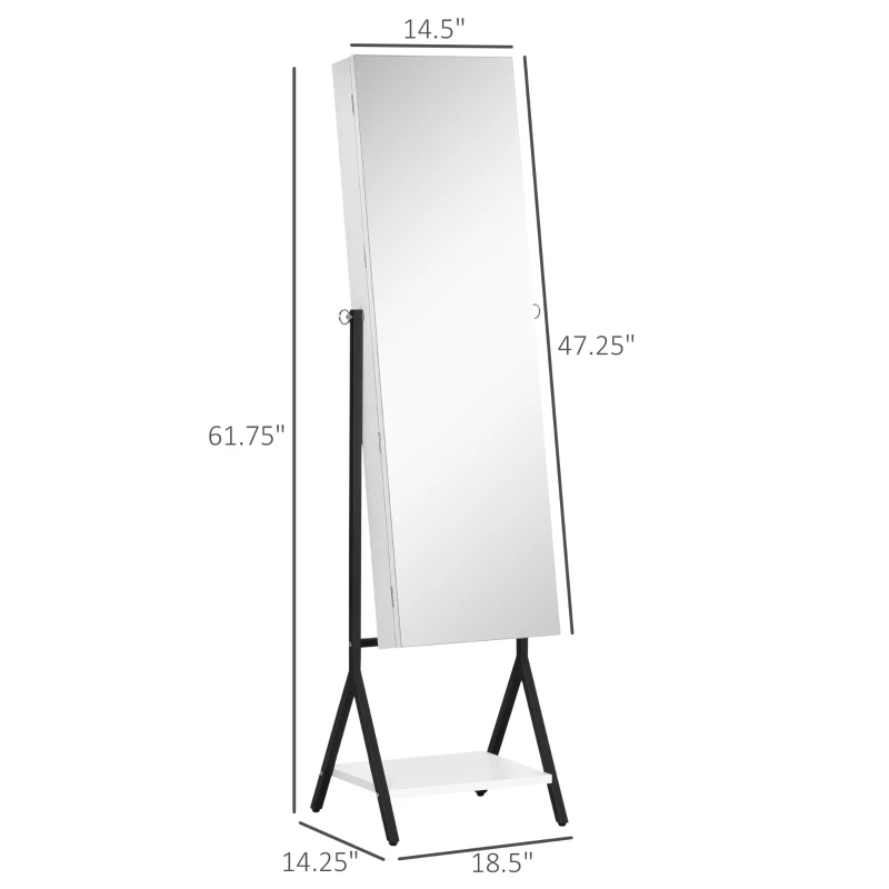 HOMCOM Jewellery Cabinet with Full-Length Mirror and Shelf, Jewellery Armoire, Lockable Storage Organizer for Dressing Room, White