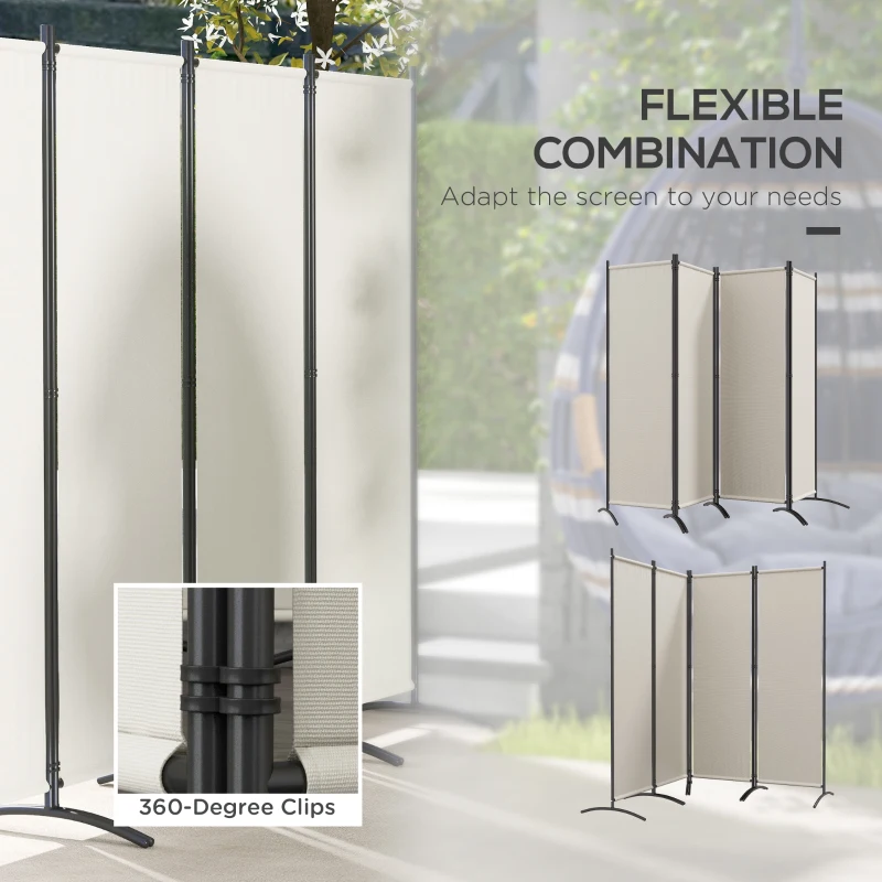 Outsunny Folding Room Divider, Privacy Screen for Patio Backyard Pool Hot Tub, 5.6FT Tall, Cream White