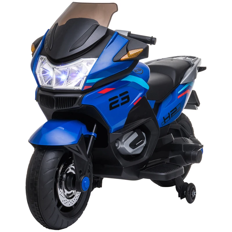 Aosom 12V Kids Electric Motorcycle with Training Wheels, Battery Power Ride on Motorbike, High-Traction at 3.7 Mph Top Speed, with Light Music, Blue