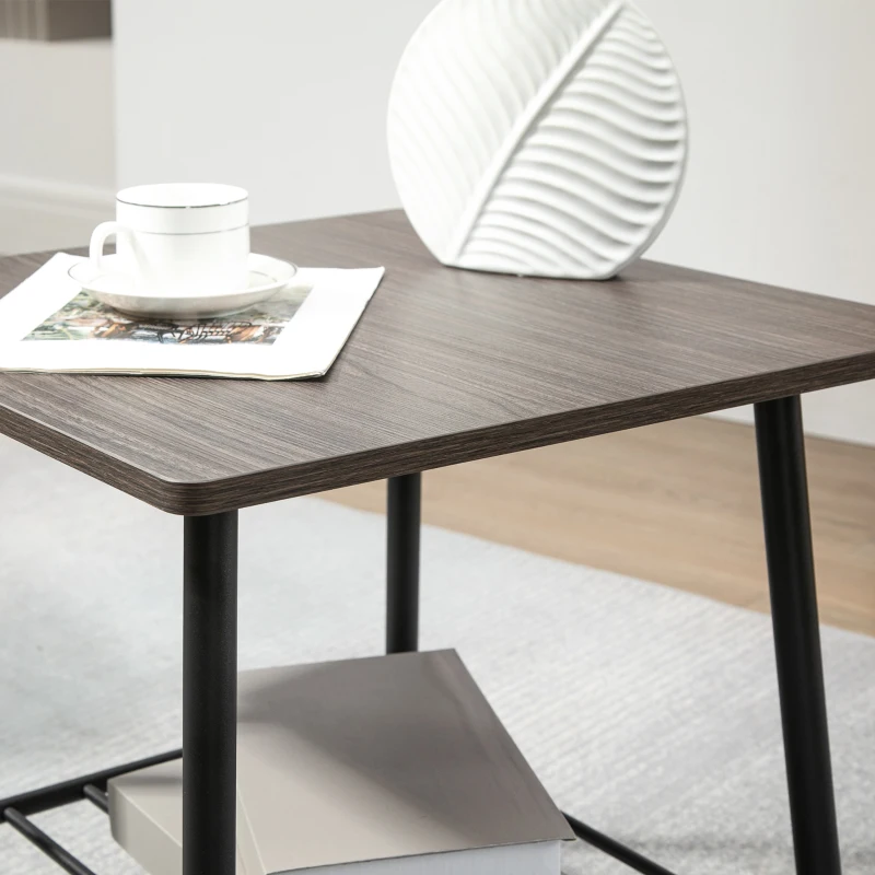 HOMCOM Square Side Table with Storage, 2-Tier End Table with Slat Shelf and Metal Frame for Living Room, Gray