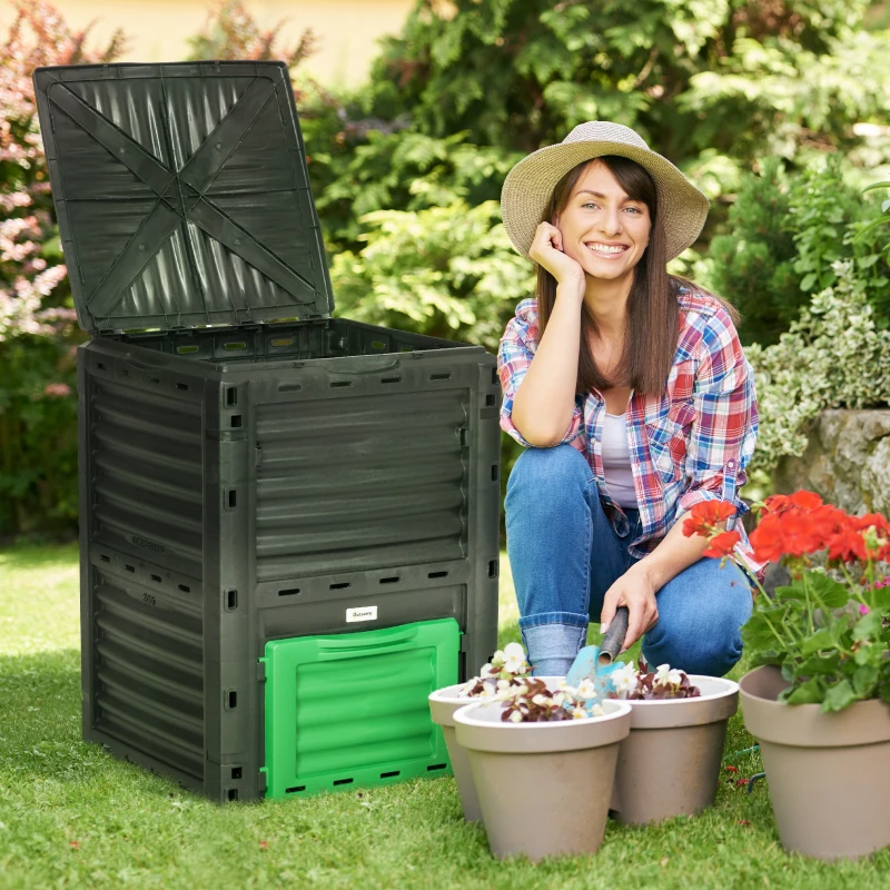 Outsunny Outdoor Compost Bin Garden Container, Fast Creation of Fertile Soil Aerating Compost Box, 80 Gallon, Green