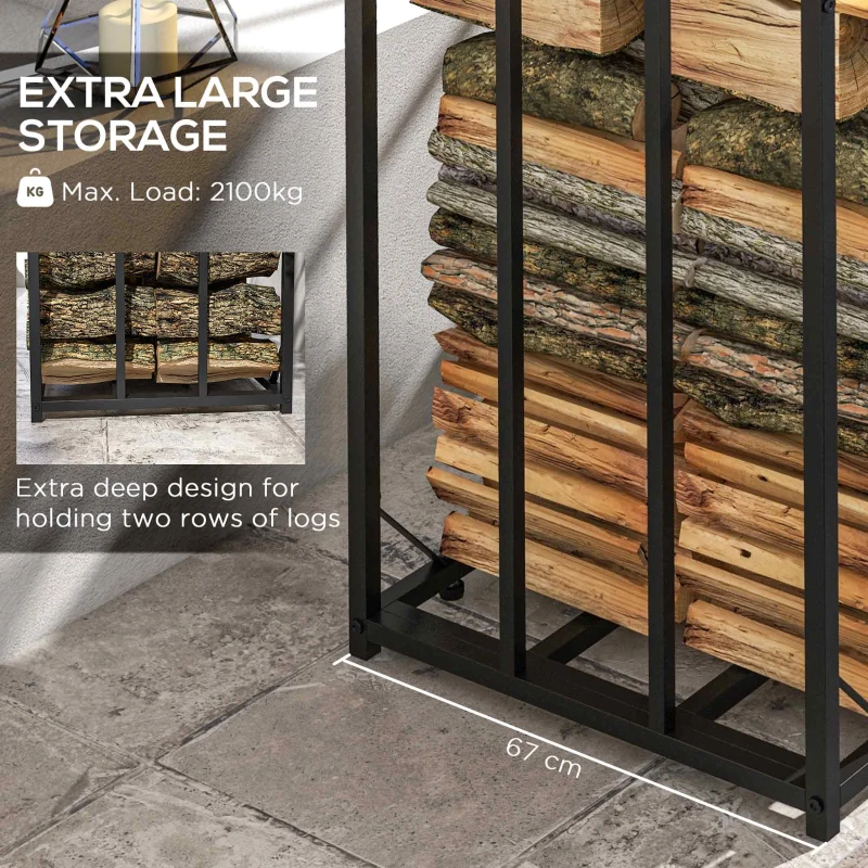 Outsunny 73" Firewood Rack Wood Storage Log Holder with Polycarbonate Roof for Fire Pit and Fireplace, 4620lbs Load