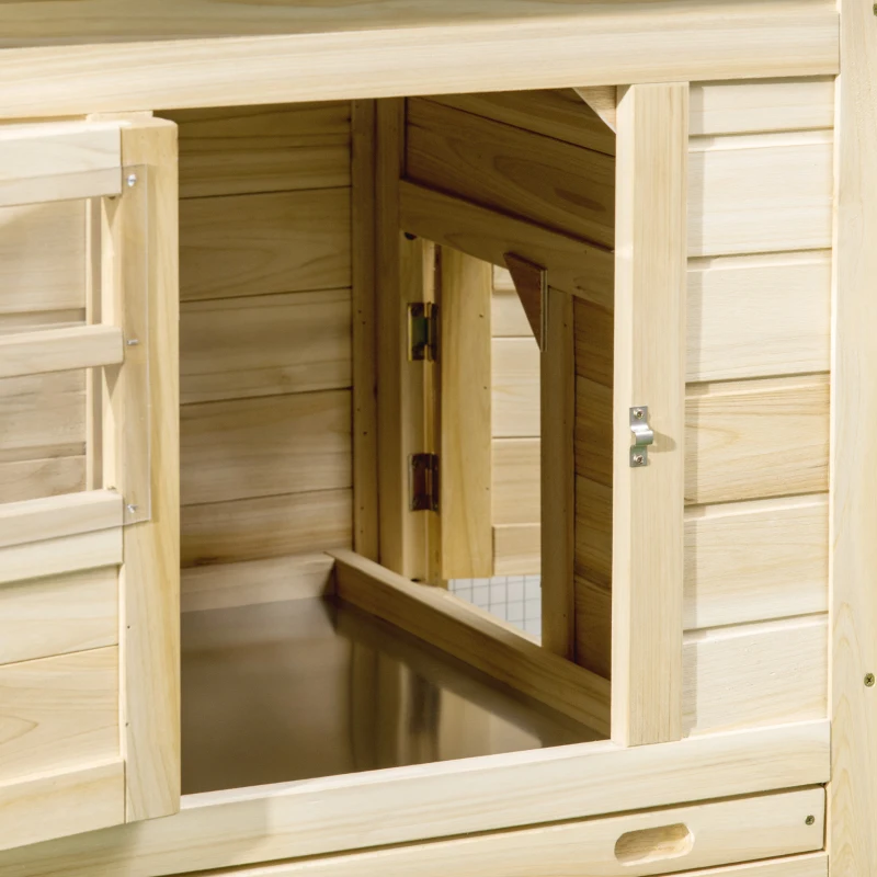 PawHut 68" Wooden Rabbit Hutch, Pet Playpen with 3 Doors, Bunny House Enclosure with Slide-out Tray, Ramp, for Rabbits and Small Animals, Natural