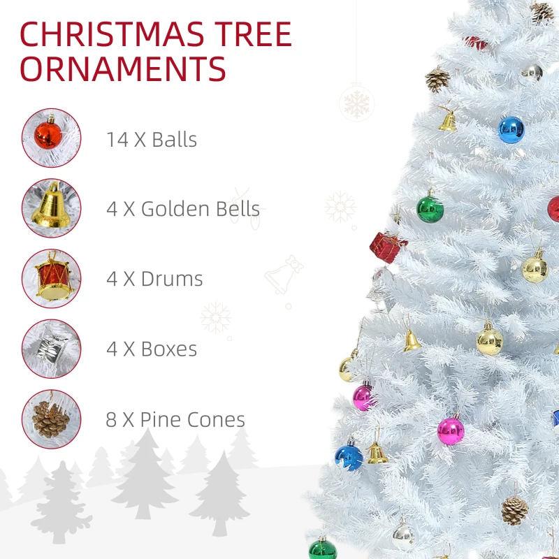 HOMCOM 4ft Decorated Christmas Tree, Artificial Christmas Tree with Ornaments for Holidays, Party, White