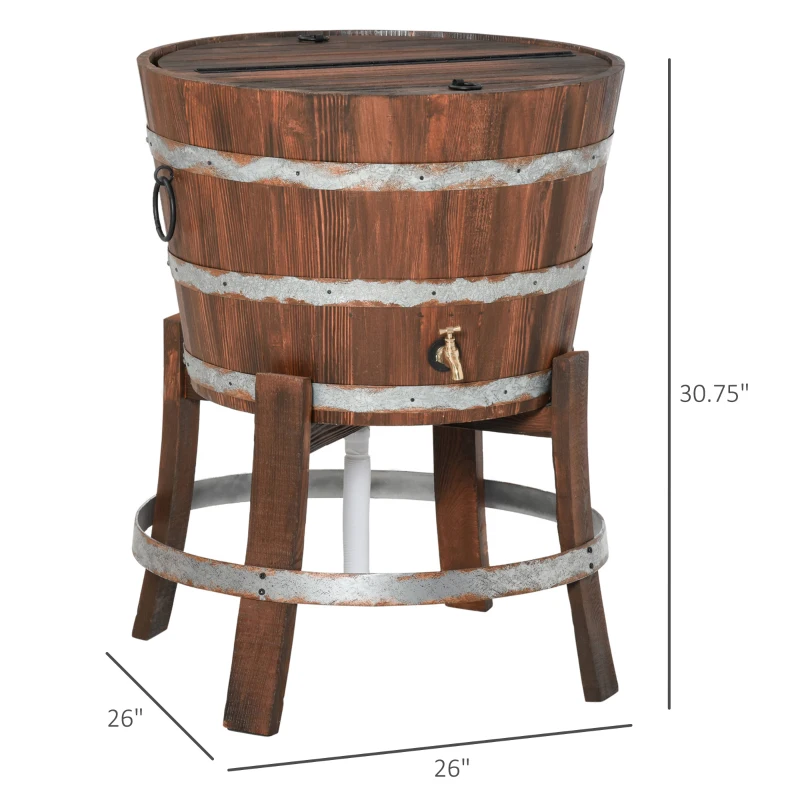 Outsunny 13 Gallons Retro Style Wooden Cooler Wood Ice Bucket with Separable Support Frame, Foldable Flip Cover and Faucet