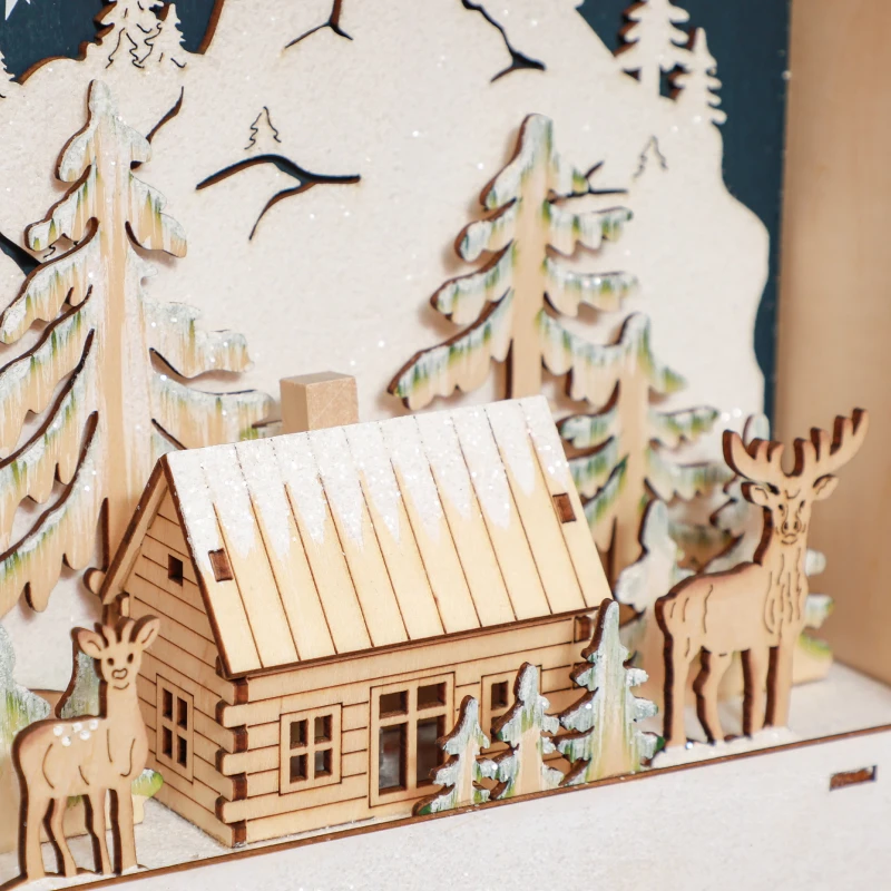 HOMCOM Wooden Christmas Advent Calendar, Light Up Holiday Decoration with 24 Countdown Drawers, Battery Operated