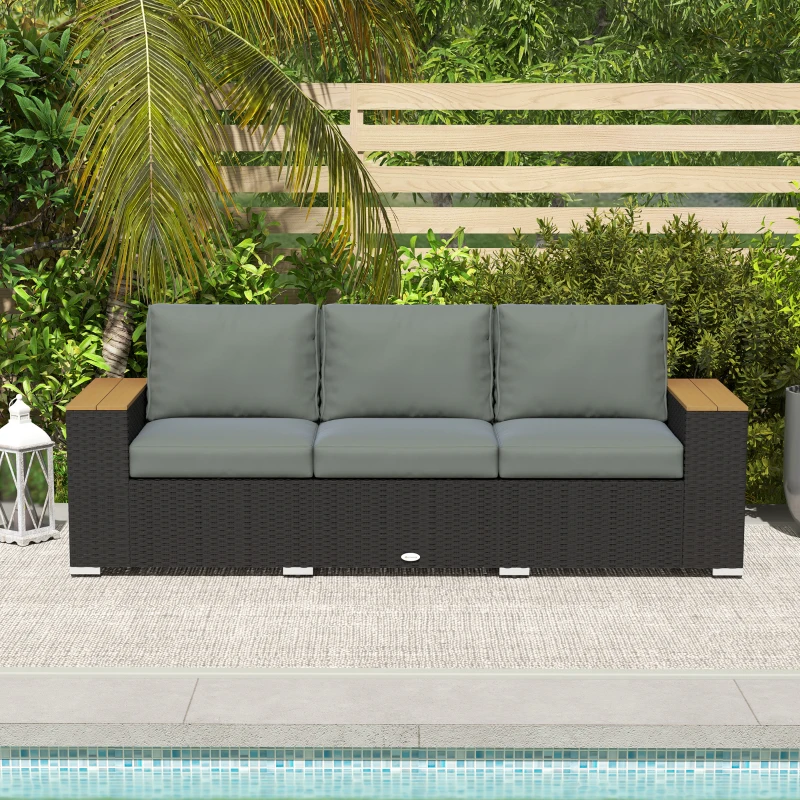 Outsunny 3-Seat Outdoor Patio Sofa with Cushions, PE Rattan Wicker Sofa with Wide Armrests, Outdoor Wicker Couch, Dark Gray(m-9)