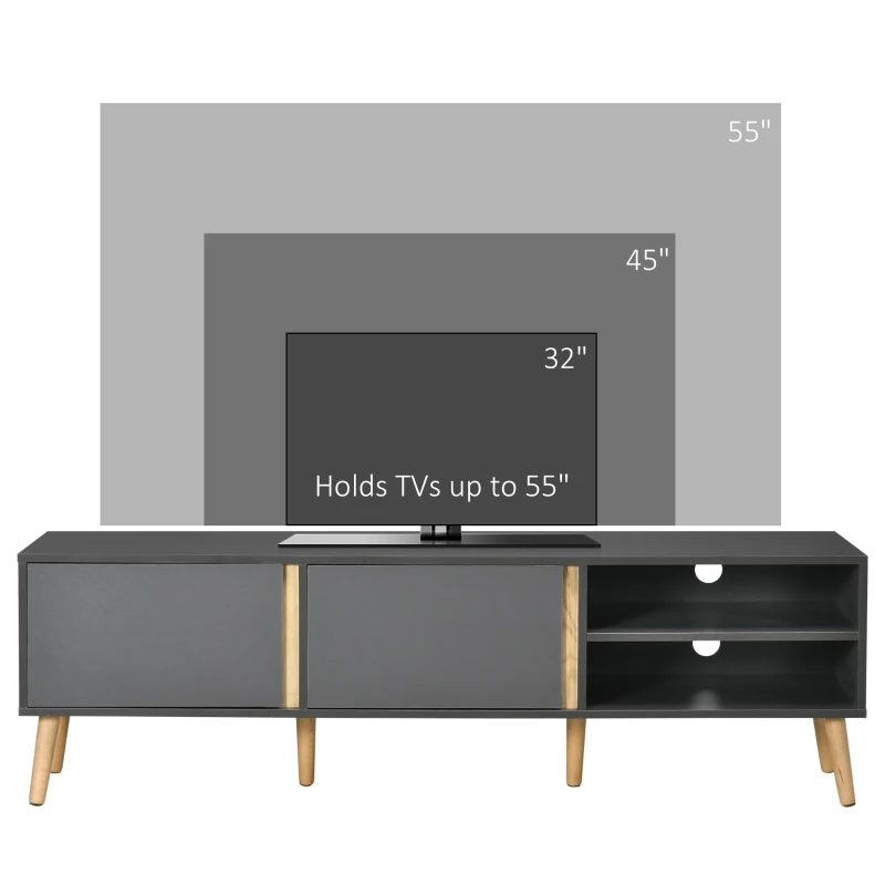HOMCOM TV Stand for TVs up to 55", TV Cabinet with Shelves and Cable Holes, Entertainment Unit for Living Room, Dark Grey
