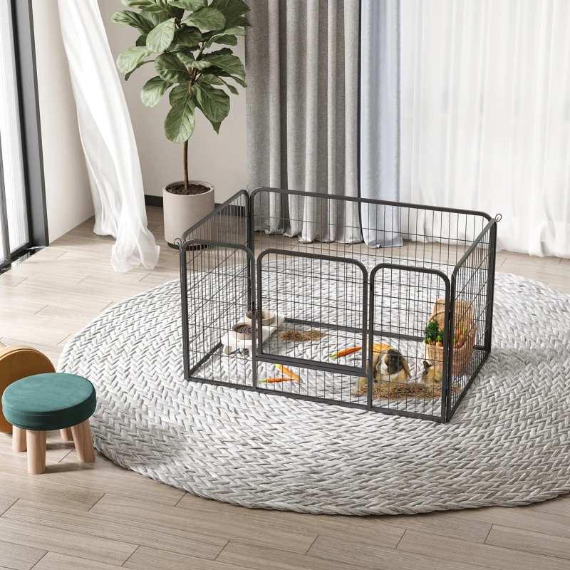 PawHut 32"W 4-Panel Metal Dog Pen Exercise Pet Playpen Dog Indoor/Outdoor Fence, Black