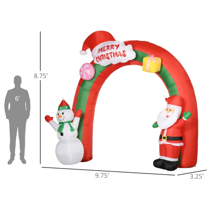 HOMCOM Large 9ft Christmas Inflatable Archway with Santa Claus and Snowman for Outdoor, Blow Up Decoration with LED Lights