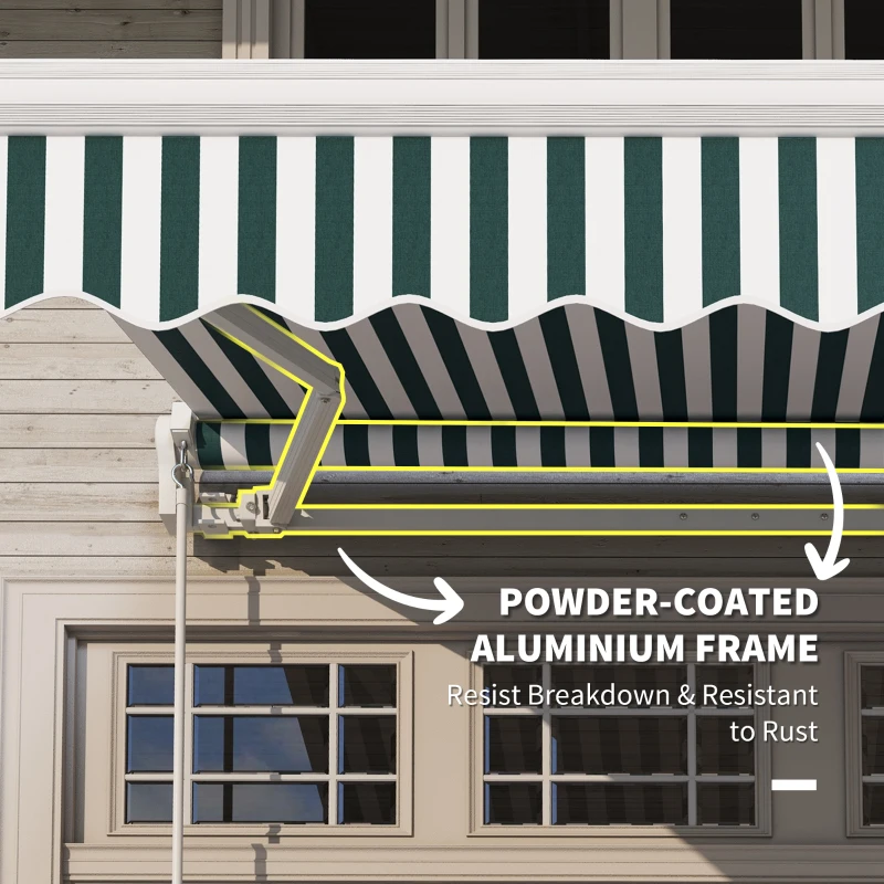 Outsunny 8' x 6.6' Patio Retractable Awning, Manual Exterior Sun Shade Deck Window Cover, Green Striped